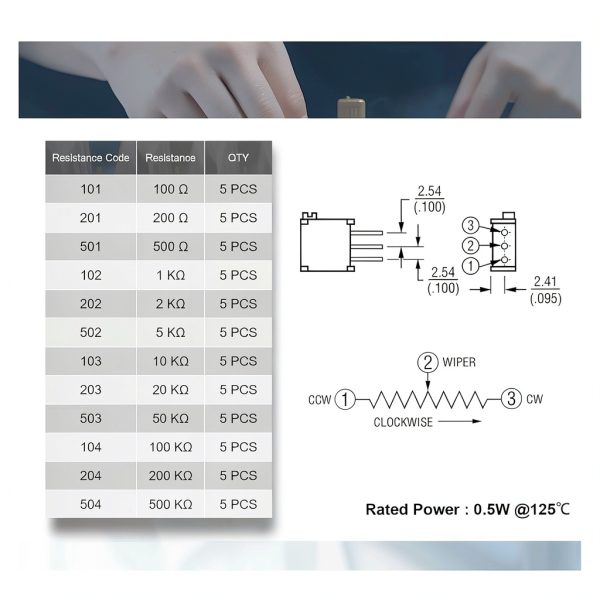 3296W Multiturn Potentiometers Kit Mrosnail 60pcs Ceramic Driver-1