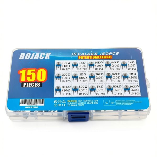 BOJACK Variable Resistor 15-Value 150pcs 6mm Potentiometer Kit-2
