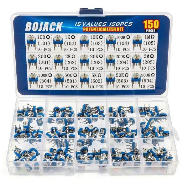 BOJACK Variable Resistor 15-Value 150pcs 6mm Potentiometer Kit-0