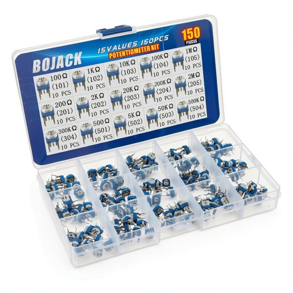 BOJACK Variable Resistor 15-Value 150pcs 6mm Potentiometer Kit-1